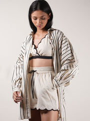 Oatmeal Oversized Striped Shirt Set SETS Mati